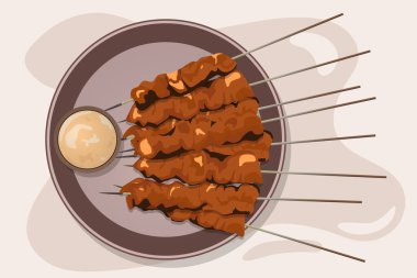 Vektör tasarımında lezzetli satay çizimi