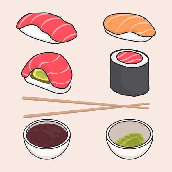 Ilustrasi Vektor Makanan Sushi Buatan Jepang - Stok Vektor