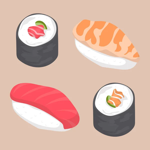 Ręcznie Rysowane Japońskie Sushi Żywności Wektor Ilustracji — Wektor stockowy