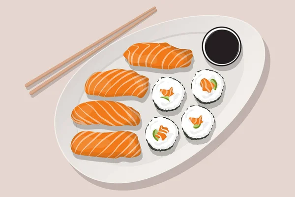 Χειροποίητη Ιαπωνική Εικόνα Φορέα Τροφίμων Σούσι — Διανυσματικό Αρχείο