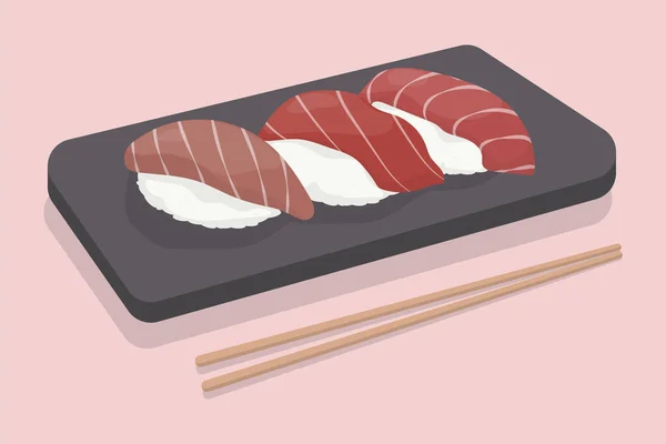 Sushi Japonês Desenhado Mão Ilustração Vetor Alimentar — Vetor de Stock