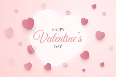 Valentines day background with pink paper hearts. Vector illustration.