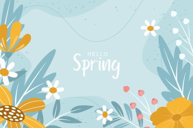 Beautiful spring background with hand drawn flowers clipart