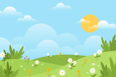 Beautiful spring background with hand drawn flowers