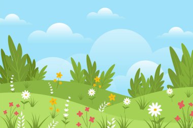 Beautiful spring background with hand drawn flowers