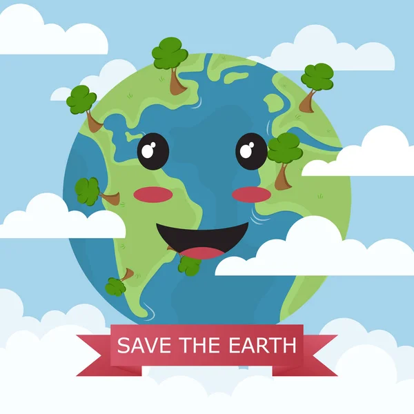 Αφίσα Πανό Happy Earth Εικονογράφηση Διανύσματος Και Γράμματα — Διανυσματικό Αρχείο