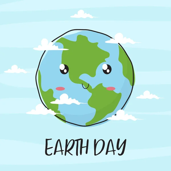 Joyeux Jour Terre Planète Terre Personnage Bande Dessinée Souriant Illustration — Image vectorielle