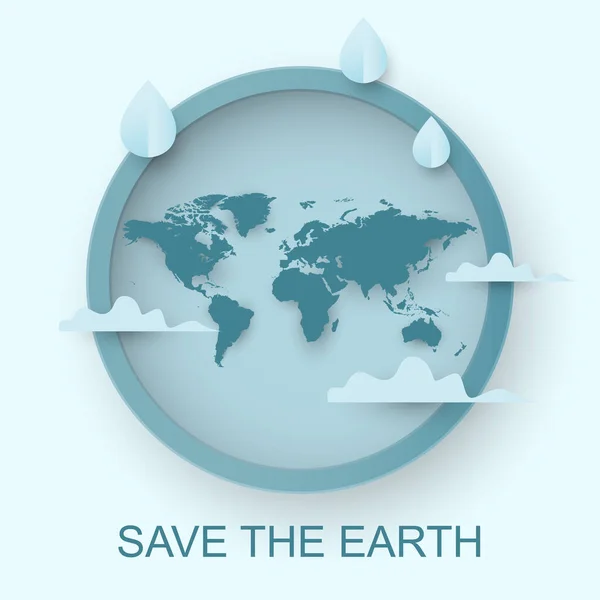 Αποθήκευση Αφίσα Απεικόνιση Του Παγκόσμιου Χάρτη Σύννεφα Και Σταγόνες Νερού — Διανυσματικό Αρχείο