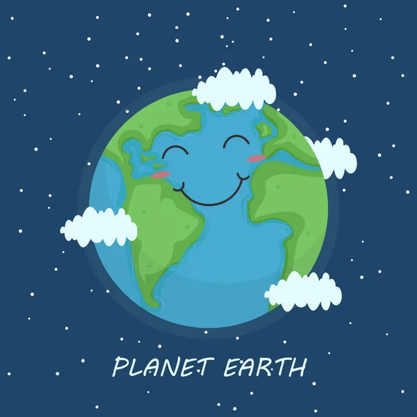 Feliz Día Tierra Planet Earth Cartoon Character Smiling Inglés Ilustración — Vector de stock