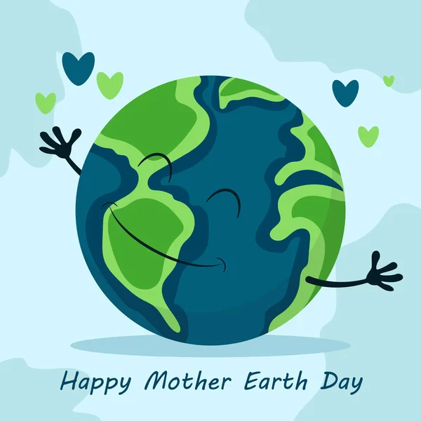 Joyeux Jour Terre Planète Terre Personnage Bande Dessinée Souriant Illustration — Image vectorielle