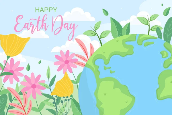 Αφίσα Πανό Happy Earth Day Εικονογράφηση Φυσικού Τοπίου — Διανυσματικό Αρχείο