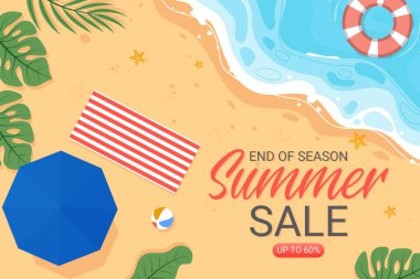 Tropikal bitkilerle yaz satışı şablonu