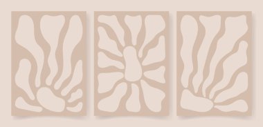 Soyut çağdaş çiçek posteri seti. Botanik sanatı organik dalgalı şekiller Matisse stili modern baskılı botanik elementler organik şekiller. Vektör illüstrasyonu