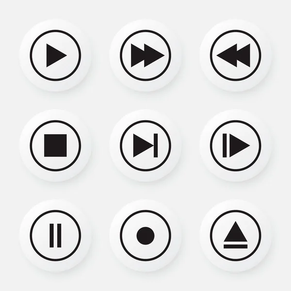 Video Media Player Icon Vector Set Control Audio Música Multimedia — Archivo Imágenes Vectoriales