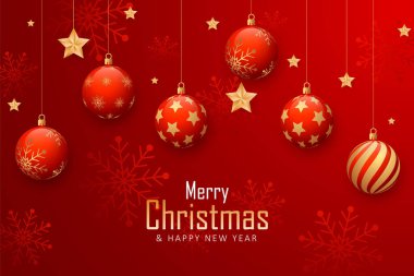 Güzel Noel baloları ve süsleriyle gerçekçi bir Noel arkaplanı.