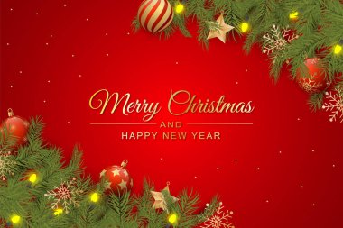 Güzel Noel baloları ve süsleriyle gerçekçi bir Noel arkaplanı.