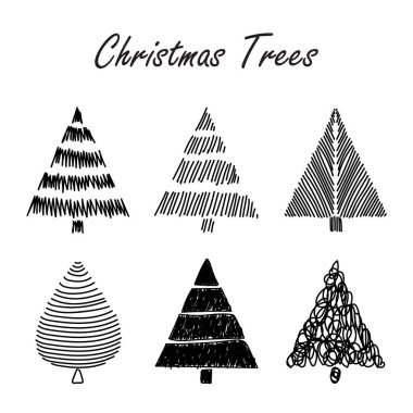 El çizimi Noel ağacı koleksiyonu çizimi