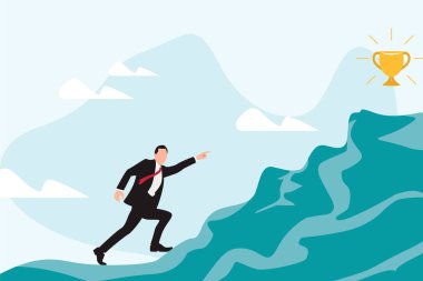 İşadamı başarılı olmak için dağa tırmanır.