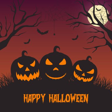 Geceleyin ürkütücü ormanda Cadılar Bayramı balkabakları