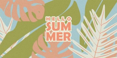 Soyut parlak tropikal yapraklarla birlikte yatay yaz arkaplanı