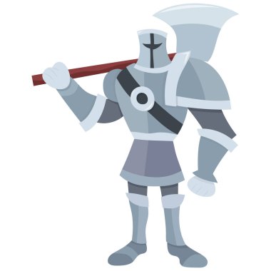 A cartoon vector illustration of medieval soldier with a giant axe.