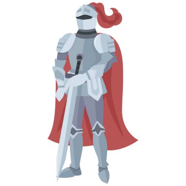 A cartoon vector illustration of medieval knight with a sword.