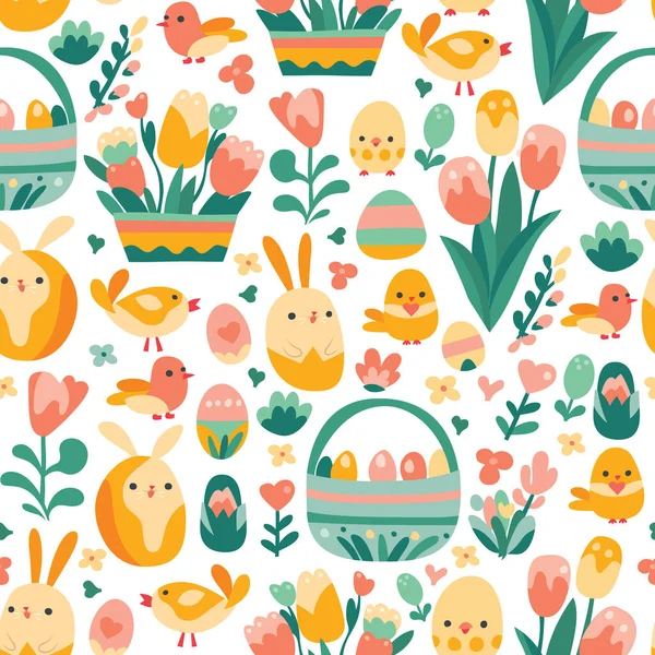 Cartoon Vector Illustration Easter Theme Seamless Pattern Background Easter Eggs — Stock Vector