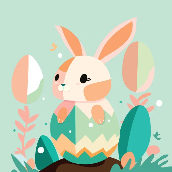 Yumurtadan Çıkan Paskalya Tavşanı Nın Karikatür Vektör Çizimi — Stok Vektör