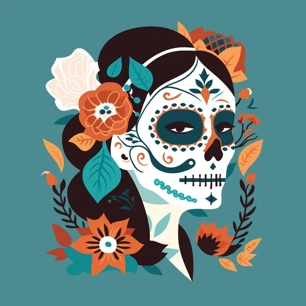 Sebuah Ilustrasi Vektor Dari Tema Los Muertos Sugar Skull Woman Grafik Vektor
