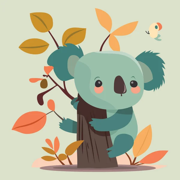 一只可爱的考拉熊抱着一棵树的卡通图片 — 图库矢量图片