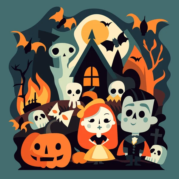 Ein Cartoon Vektor Illustration Von Retro Stil Halloween Trick Oder lizenzfreie Stockillustrationen