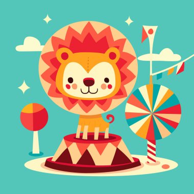 Eski bir sirk aslanının çizgi film temsili çizimi.