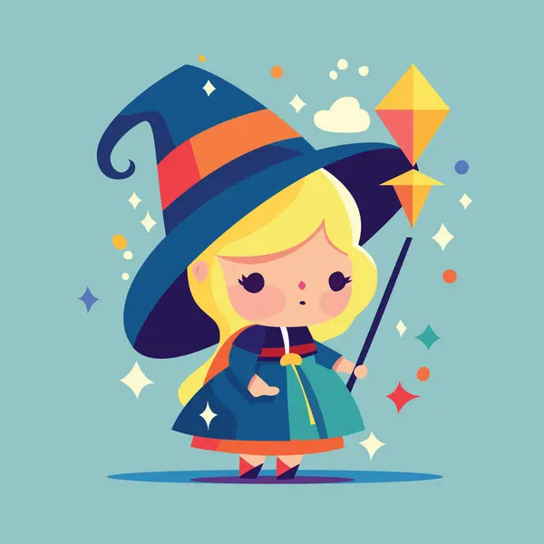 Cartoon Vector Illustration Cute Wizard Girl — Stock Vector