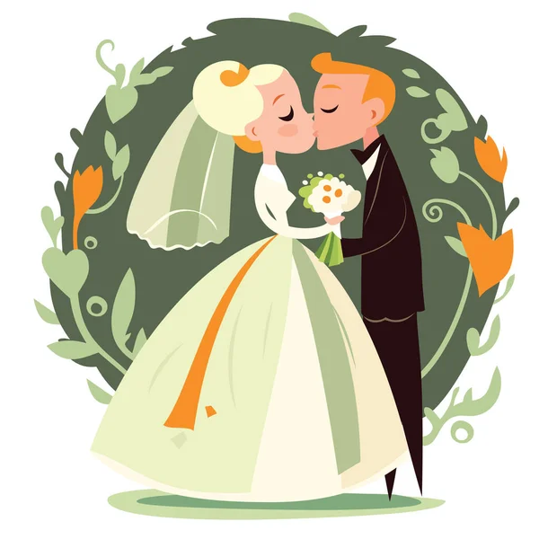 新郎和新娘接吻的卡通图 免版税图库矢量图片