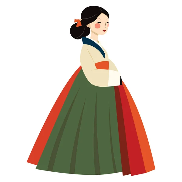 Geleneksel Hanbok Elbiseli Koreli Kızın Çizgi Film Çizimi Vektör Grafikler