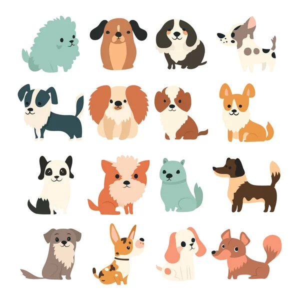 Eine Cartoon Vektor Illustration Der Sammlung Niedlicher Hunde Und Welpen lizenzfreie Stockillustrationen