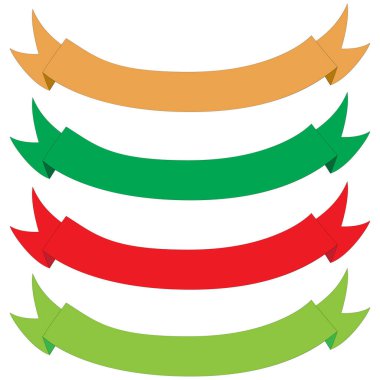 Kırmızı, altın, gri ve yeşil kurdele, beyaz arka planda izole edilmiş şirin kurdele tebrik kartı, düğün ya da etkinlik tasarımın için. tasarım için güzel vektör kurdeleleri