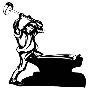 Demircilik konsepti. Metal atölye çalışması vektör çizimi. Aletler, çekiç ve örs seti