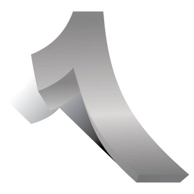 3 boyutlu holografik numara 1. Doğum günleri, ikramiyeler, yeni yıl ve promosyonlar için likit stil numaraları. Gri tonlarda vektör illüstrasyonu.