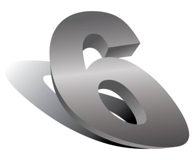 3 boyutlu holografik numara 6. Doğum günleri, ikramiyeler, yeni yıl ve promosyonlar için likit stil numaraları. Gri tonlarda vektör illüstrasyonu.