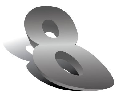 3 boyutlu holografik numara 8. Doğum günleri, ikramiyeler, yeni yıl ve promosyonlar için likit stil numaraları. Gri tonlarda vektör illüstrasyonu.