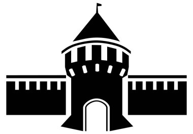 Siyah ve beyaz arkaplanda Castle simgesi izole edildi