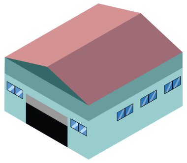 İzole edilmiş vektör deposu. Depo ikonu. İçinde malzemeler olan bir depo ve önünde de bir forklift..