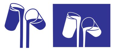 2 bardak süt ya da su, mavi arka planda beyaz, beyaz arka planda mavi. İzole vektör illüstrasyonu