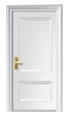 Açık ve kapalı beyaz giriş gerçekçi kapısı beyaz arka plan üzerinde izole.