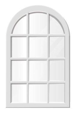 Beyaz çerçeveli pencereler vektör illüstrasyonunu ayarlar. Çeşitli tipte plastik pencere koleksiyonu. İç ve dış unsurlar.