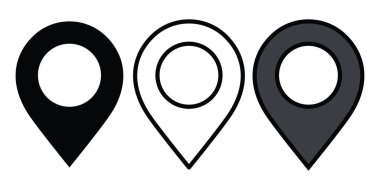 Konum veya harita simgesi simgesi seti. Konum belirleyici. Harita pin Vektörü illüstrasyonu