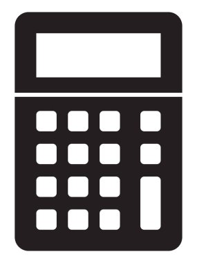 Siyah ve beyaz olarak hesap makinesi simgesi doğrusal logo işareti.