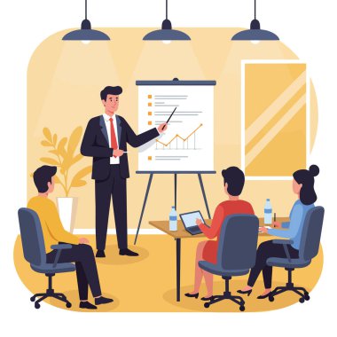 Grafik ve katılımcıların yeni beceriler öğrendiği iş toplantıları iş ve kurumsal eğitim materyalleri için mükemmeldir.