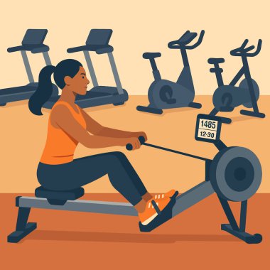 Kadınlar spor salonunda koşu bantları ve egzersiz bisikletleri kullanarak sağlık ve sağlık için kürek çekiyor. Bu sağlık ve yaşam tarzı kavramları için..